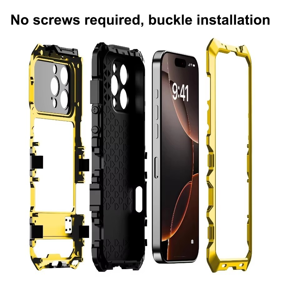 Ốp Lưng Silicon Chống Rơi Bao Màn Hình Giá Đỡ Cho iPhone 16 15 Pro Max 14 Vỏ Điện Thoại Kim Loại Chống Sốc Bảo Vệ Chắc Chắn