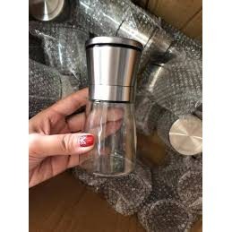 Lọ xay tiêu Inox kiểu dáng nhỏ gọn đẹp mắt, thủy tin trong suốt, nắp đậy kín đ.áo, tiện lợi