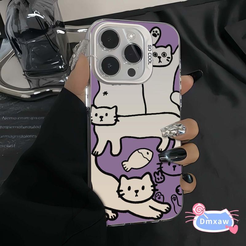 Ốp điện thoại hình mèo phong cách Graffiti dễ thương cho iPhone Air 17 16E 16 Pro Max 15 14 Plus 13 12 Mini Pro Max Vỏ cá hoạt hình Bảo vệ ống kính Vỏ mềm chống rơi