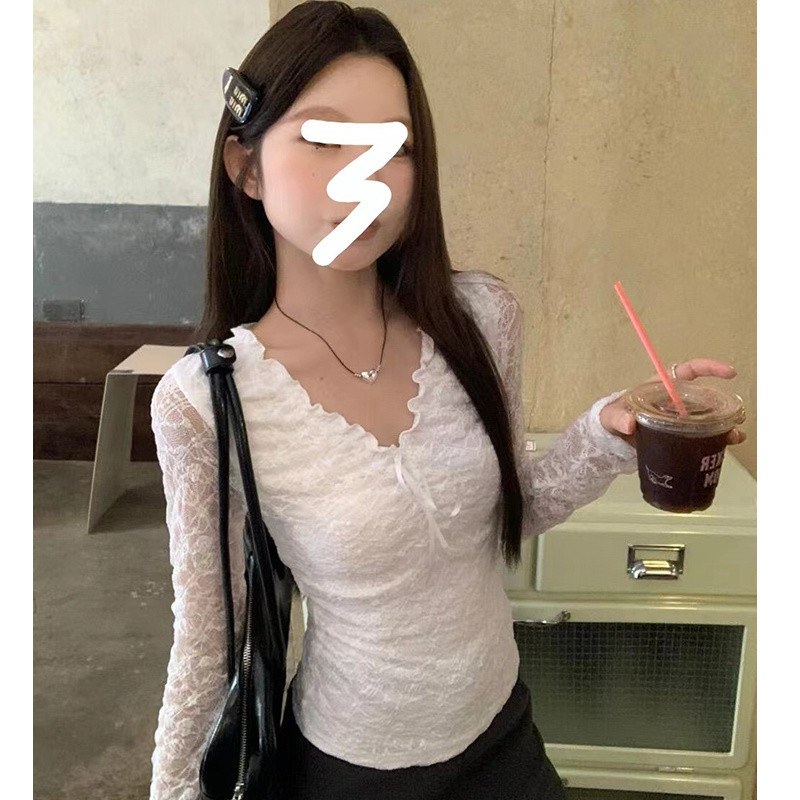 Milyfashion Thời Trang Hot Girl Ren Dài Tay Áo Thun Nữ Đầu Thu Phong Cách Mới Sang Trọng Ngắn Đế Cao Cấp Bên Ngoài Top Hợp Thời Trang