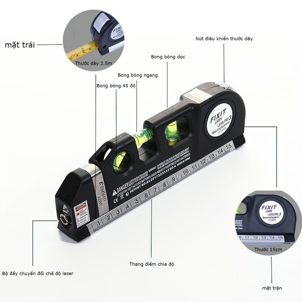 Thước Đo Laze HÀNG CHUẨN có TỪ TÍNH, Ni vô Laser Đa Năng Level Laser ...