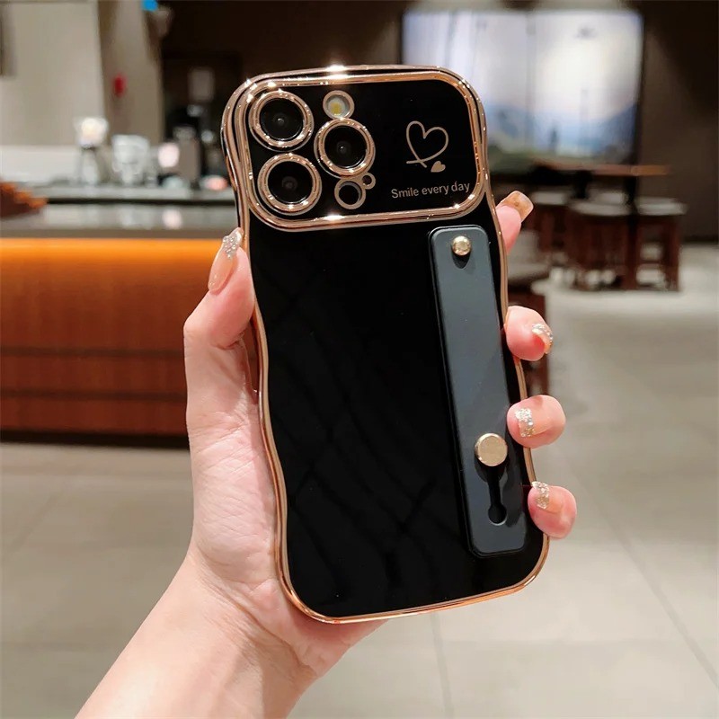 Ốp Mạ Sang Trọng Cho iphone 13 12 11 Pro Plus Trái Tim Tình Yêu Họa Tiết Bên Dây Đeo Cổ Tay Điện Thoại Chống Sốc Cove