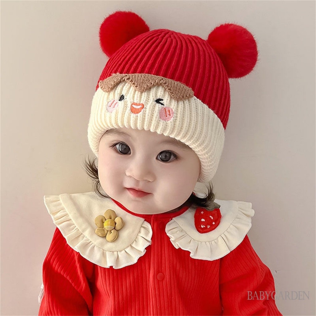 / / -Toddler Baby Puff Ball Beanie Dễ Thương Mùa Đông Ấm Áp Bao Tai Chunky Mũ Đan Cho Bé Gái Bé Trai