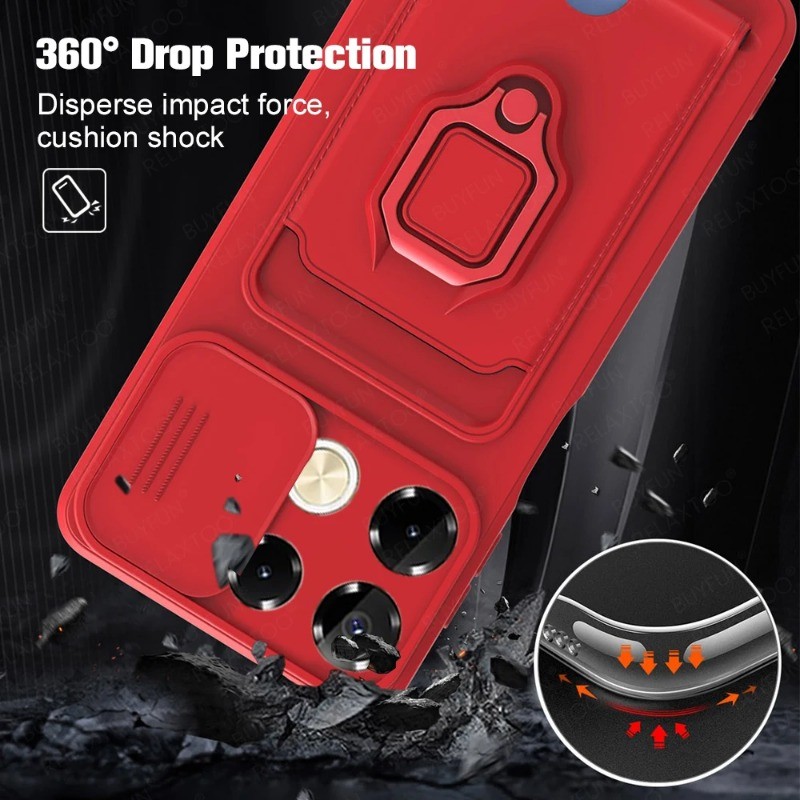 Infinix Hot40 Note40 Smart8 Trượt Ống Kính Máy Ảnh Ví Đựng Thẻ Nhẫn Đứng Ốp Lưng Điện Thoại Infinix Hot Smart Note 40 30 8 Pro Plus HD 4G 5G 40i Chống Vân Tay Bảo Vệ Điện Thoại