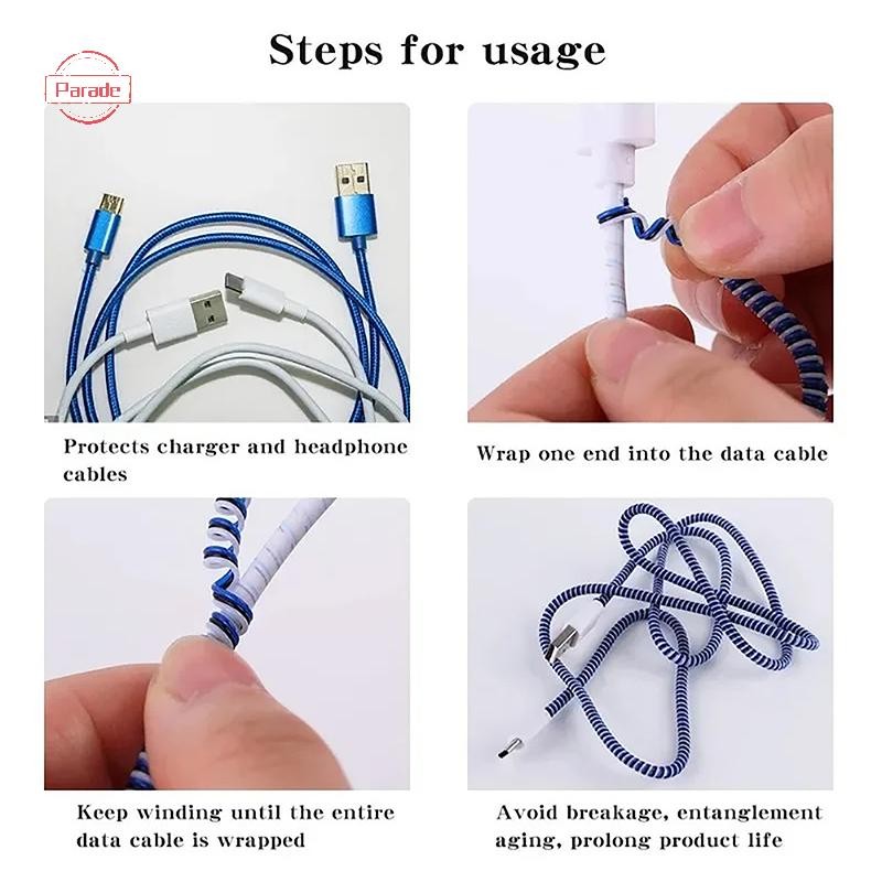 Parade 1.6m Xoắn Ốc Cáp Sạc Dây Bảo Vệ Chống Vỡ Lò Xo Dây Bảo Vệ Cho Cáp Sạc USB Tai Nghe Dữ Liệu Cuộn Dây VN