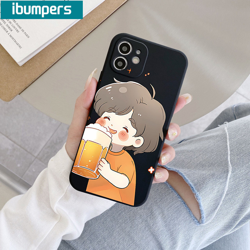 ibumpers Ốp Lưng IPhone Ngộ nghĩnh Cặp Đôi Dễ Thương Uống Bia Họa Tiết Cho IPhone 16 15 14 12 13 11 Pro Max IP 7 8 Plus X XS XR Ốp Điện Thoại Silicon Mềm Chống Sốc