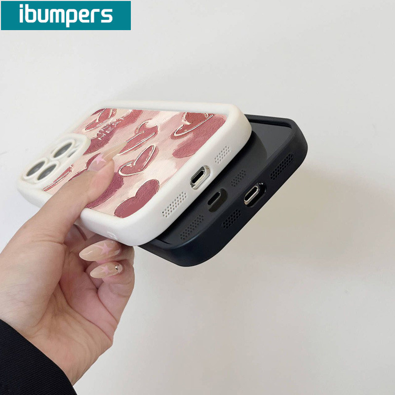 ibumpers Ốp Lưng IPhone Hàn Quốc Thanh Lịch Họa Tiết Tình Yêu Màu Hồng Ốp Điện Thoại Dày Dặn Silicon Mềm Chống Sốc Chống Bẩn Cho IPhone 16 15 14 12 13 11 Pro Max IP 7 8 Plus X XS XR
