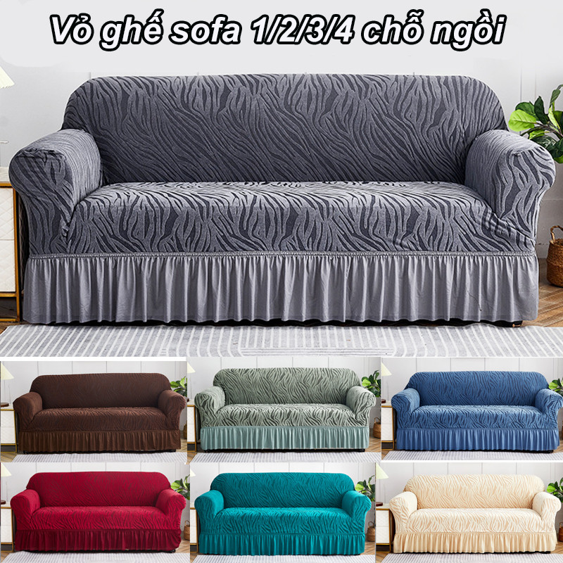 1/2/3/4 chỗ ngồi Vỏ ghế sofa，Bọc Ghế Sofa，bọc ghế sofa đơn，Vỏ ghế sofa phòng khách chống trượt với váy ren hình chữ L