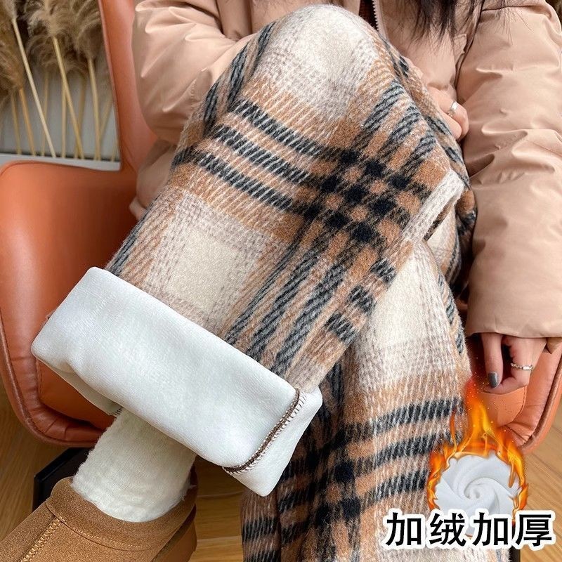 Quần nỉ nữ giáng sinh quần ống rộng mẫu thu đông 2024 phong cách năm mới Màu đỏ Quần thun ống đứng lót nhung mùa đông