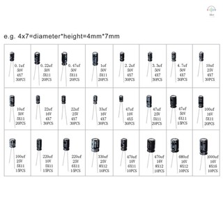 500 Chiếc 24 Giá Trị Nhôm Tụ Điện Phân Các Loại Bộ 10V 16V 25V 50V Kim Loại Điện Phân Tụ Phạm Vi 0.1uF-1000uF Có Vỏ Nhựa