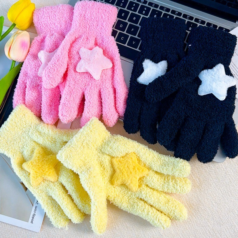Găng tay sang trọng Star Five Finger - Dễ thương, Thời trang, Chống lạnh, Dày - Dành cho xe đạp, cắm trại, đi bộ đường dài - Găng tay màn hình cảm ứng dành cho nữ - Đồ dùng ấm áp mùa thu đông