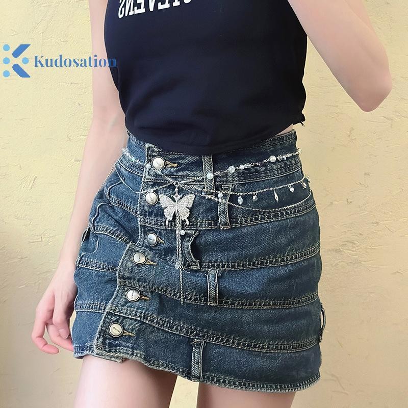 Kudosation Đơn Giản Sáng Bóng Trang Trí Dây Thắt Lưng Mỏng Cho Nữ Bé Gái Thời Trang Có Thể Điều Chỉnh Dây Thắt Lưng Kim Loại Punk Slim Body Dây Xích