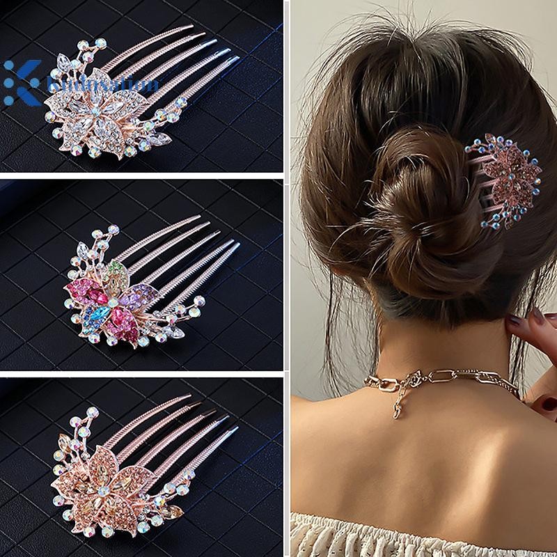 Kudosation Vintage Pha Lê Hoa Kẹp Tóc Phong Cách Hàn Quốc Thời Trang Ngọc Trai Kim Cương Giả Lược Tóc Sáng Bóng Kẹp Tóc Cho Nữ Phụ Kiện Tóc