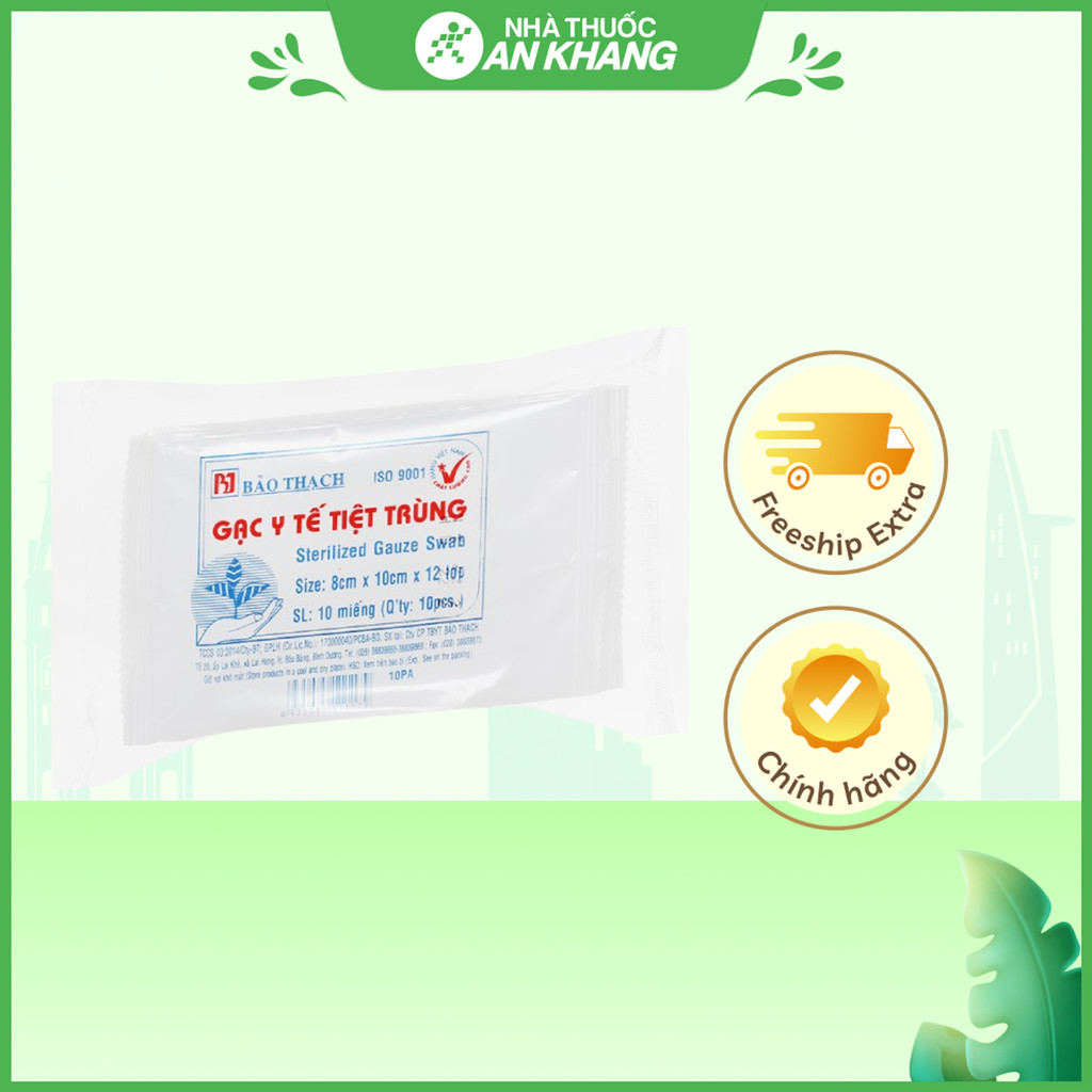 Gạc y tế Bảo Thạch (8cm x 10cm x 12 lớp) gói 10 miếng