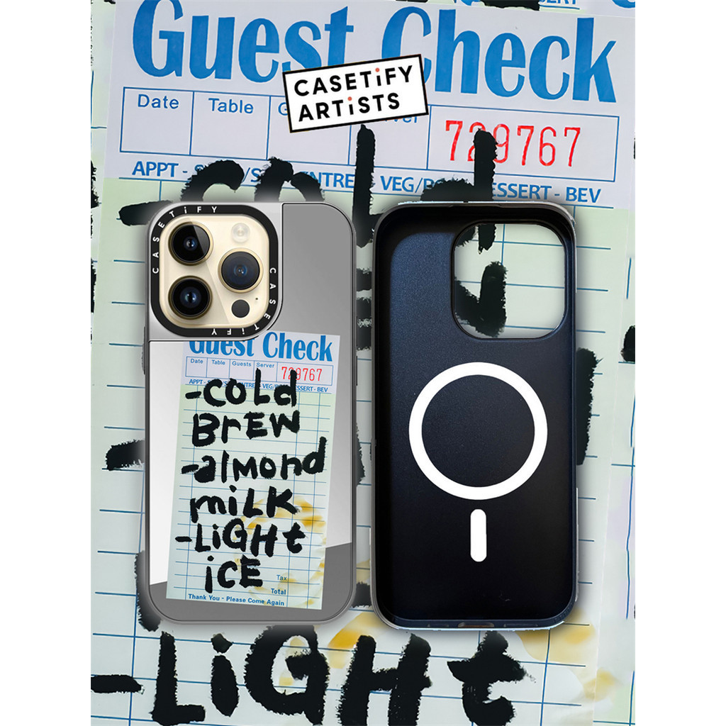 CASECASE X Cold Brew Almond Milk Light Ice Từ hút Black & Sliver Mirror IPhone Case IPhone 16 15 14 13 12 Pro Max Plus Ốp điện thoại cứng có hộp khắc logo