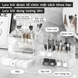 Kệ Đựng Mỹ Phẩm Vân Kim Cương Trong Suốt 2 Tầng Chia Ngăn Để Bàn Có Ngăn Kéo Tiện Lợi Sang Trọng