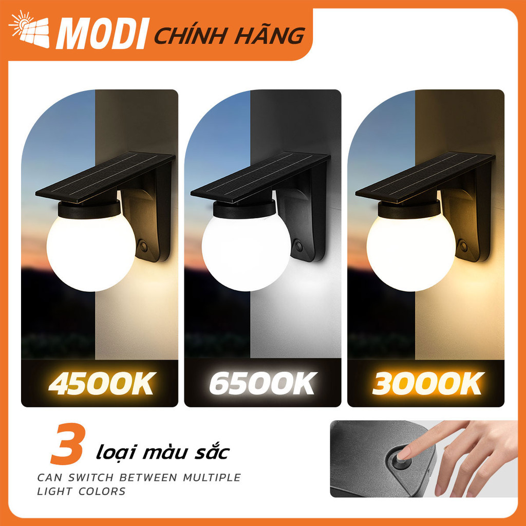 Ảnh Đèn Tường Năng Lượng Mặt Trời MODI SOLAR Có 3 Chế Độ Màu, Trang Trí Ngoài Trời 4