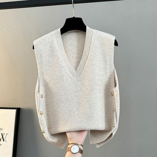 Áo Vest Nữ Xuân Thu 2025 Rời Ngoài Mặc Dệt Kim Áo Cổ Chữ V Áo Len Áo Khoác Áo Khoác Áo Khoác Mùa Đông Áo Khoác