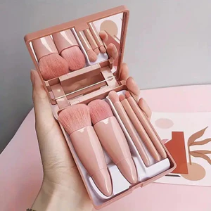 Bộ 5 Bàn Chải Trang Điểm Kích Thước Du Lịch Bộ Bàn Chải Trang Điểm Mini, Chức Năng Nhỏ Hoàn Chỉnh Bộ Bàn Chải Mỹ Phẩm Có Vỏ Và Gương Perfe