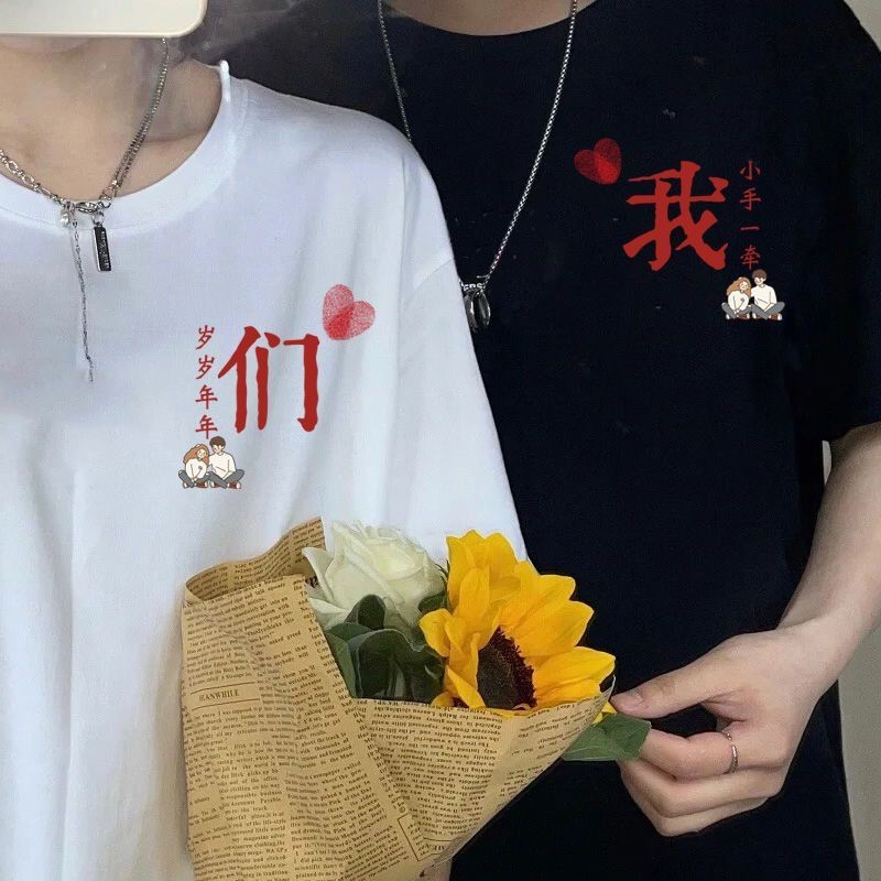 ✨1712 Người Bộ Sưu Tập disoo Đầu Mùa Hè Cặp Đôi Mặc Mùa Hè Tay Ngắn 2023 Hợp Thời Trang Niche Thiết Kế Ngọt Ngào Áo Thun Cặp Đôi Phù Hợp Với 25.4.16