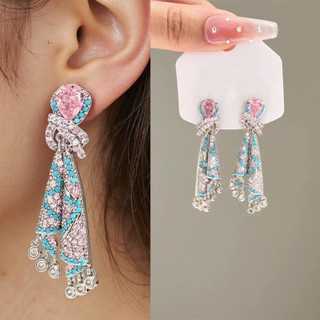 Kim Cương Thắt Nút Nước Thả Tua Rua Bông Tai Pháp Retro Sang Trọng Bông Tai Cao Cấp Độc Đáo Nữ