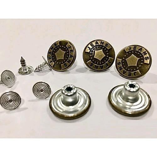 Nút Cúc quần áo Bò nút đinh, Mặt đồng bằng kim loại, Cỡ 17mm. Nút Cúc quần áo jeans