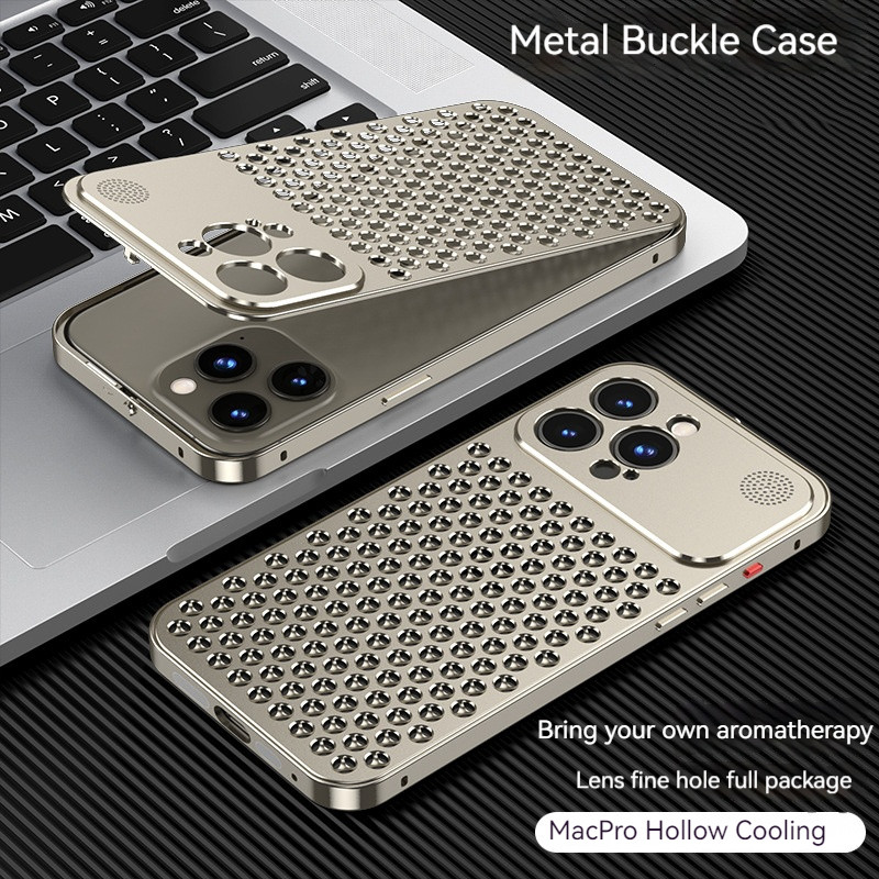 Dành Cho iPhone 14 15 16 17 ProMax Kim Loại Tản Nhiệt Ốp lưng 15Pro Hợp Kim Nhôm Thơm Siêu Mỏng Chống Sốc Ốp Lưng