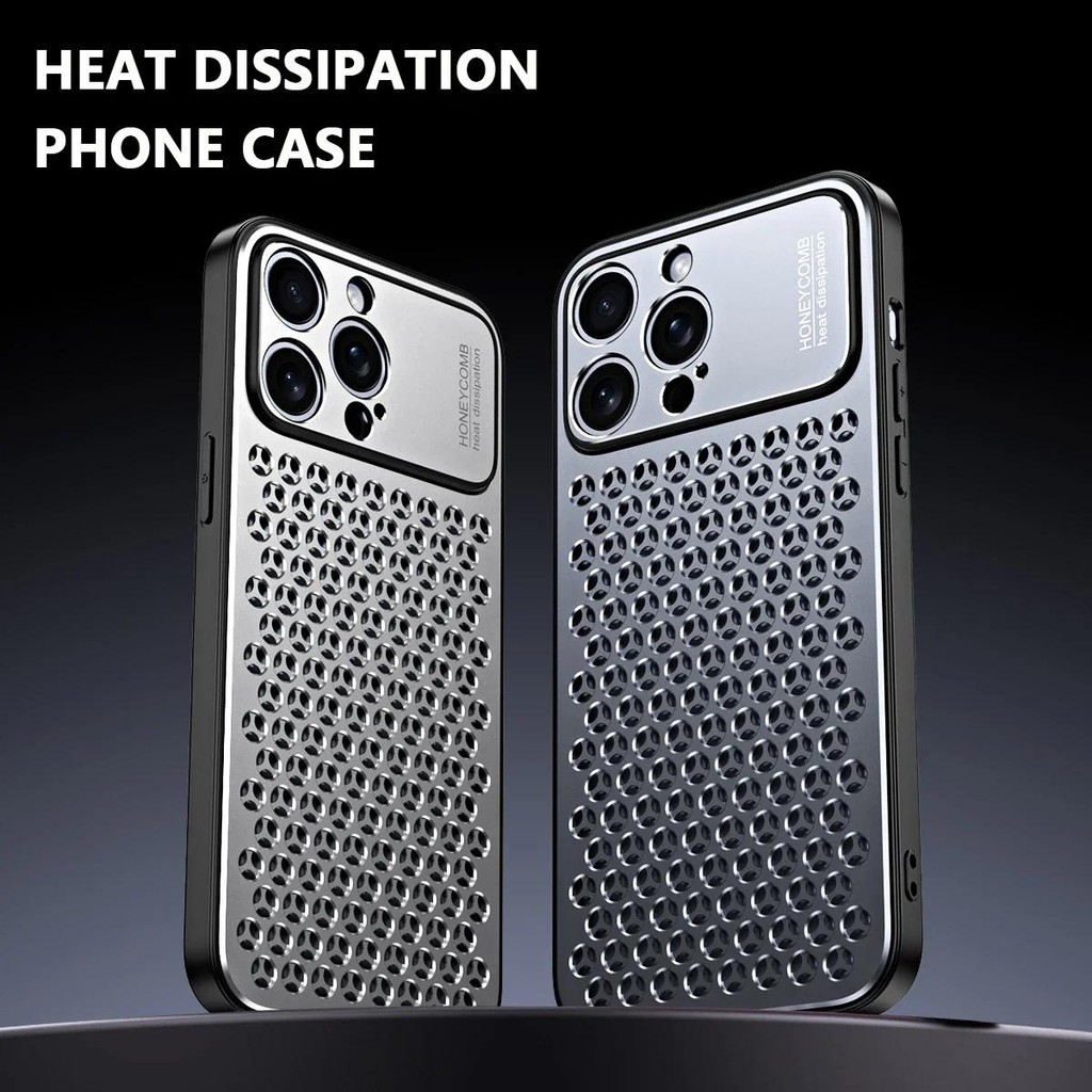 Ốp Điện Thoại Tản Nhiệt Tổ Ong 2 in1 Silicon Kim Loại Sang Trọng Cho iPhone 17 14 13 15 16 Pro Max Bảo Vệ Chống Trầy Xước