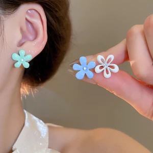 Bông tai xịt kim bạc màu tương phản bông tai hoa xuân hè ngọt ngào tươi bông tai thời trang cao cấp