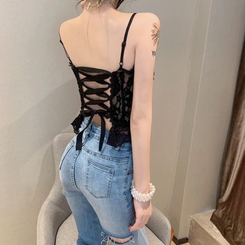 ✨1118 Người Khen ngợi Mùa Hè Ren Sling Thiết Kế Cảm Thấy Thích Hợp Bên Ngoài Mặc Áo Vest Nữ Bên Trong Mặc Pháp Ống Top Ngắn Top 25.4.22