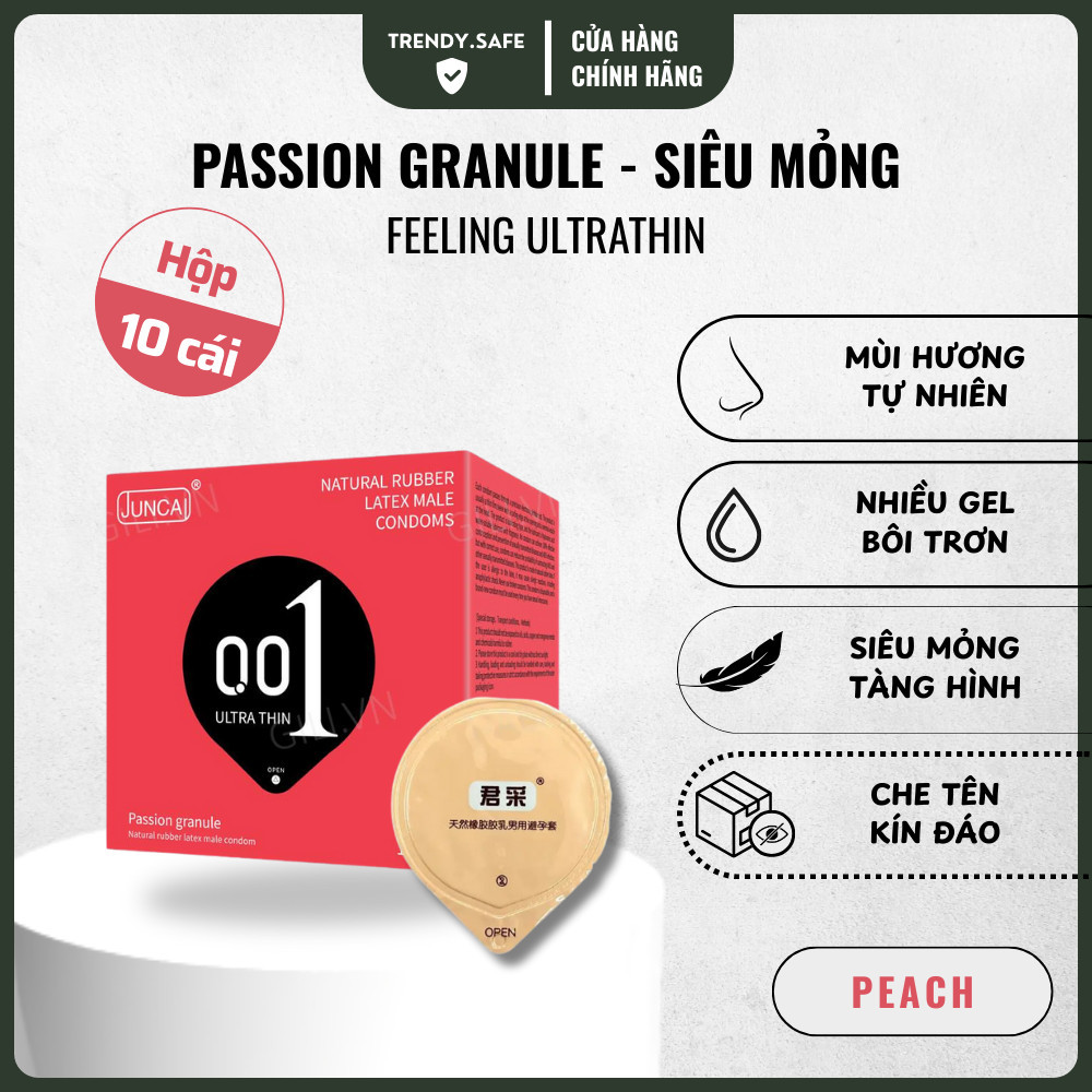 [Hộp 10] Bao Cao Su JUNCAI Passion Granule Hương Đào, Siêu Mỏng 001 ...