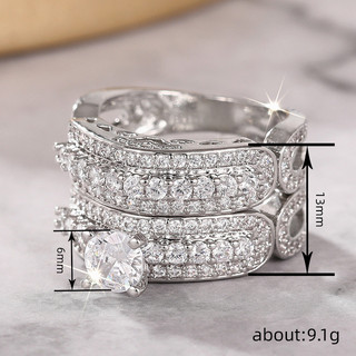 Nhẫn hai mảnh bộ nữ zircon xếp chồng, phong cách châu Âu - Mỹ mới nhất