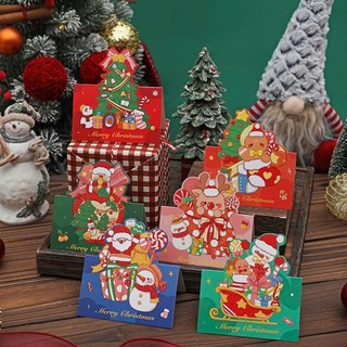 Tấm Thiệp giáng sinh, thẻ quà tặng Noel Mini phụ kiện treo trang trí in hình ông già Noel, cây thông, tuần Lộc đáng yêu