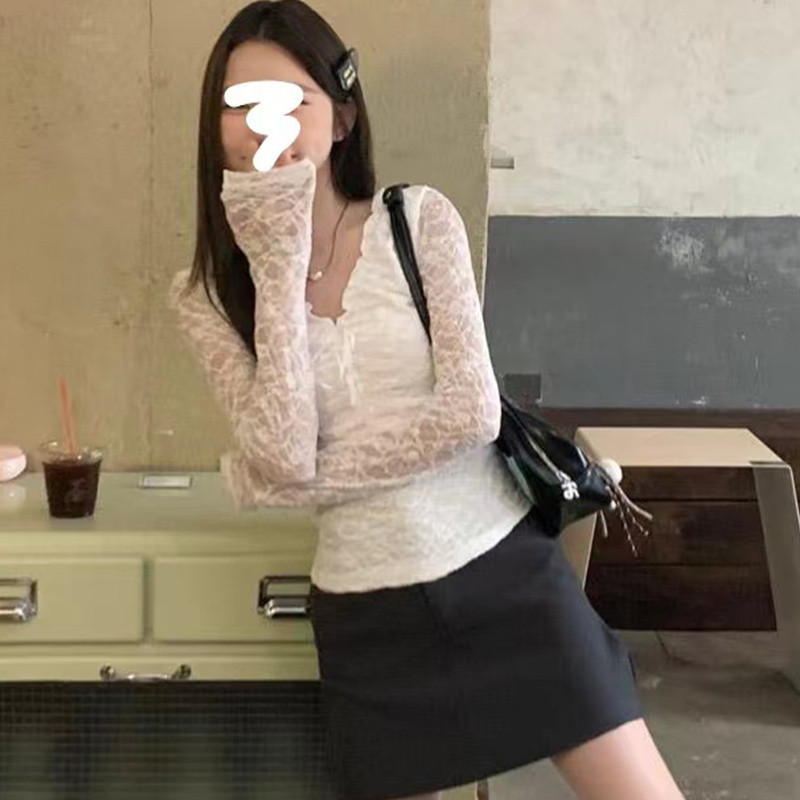 Milyfashion Thời Trang Hot Girl Ren Dài Tay Áo Thun Nữ Đầu Thu Phong Cách Mới Sang Trọng Ngắn Đế Cao Cấp Bên Ngoài Top Hợp Thời Trang