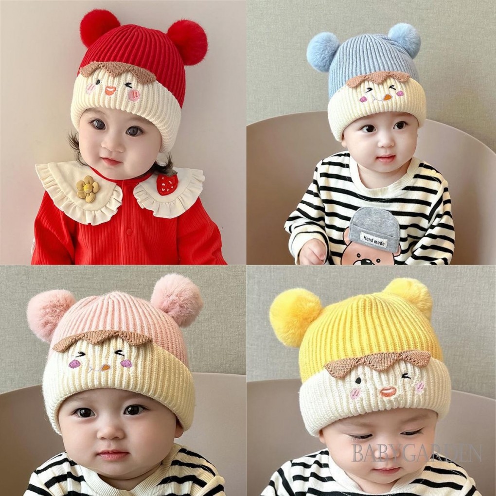 / / -Toddler Baby Puff Ball Beanie Dễ Thương Mùa Đông Ấm Áp Bao Tai Chunky Mũ Đan Cho Bé Gái Bé Trai