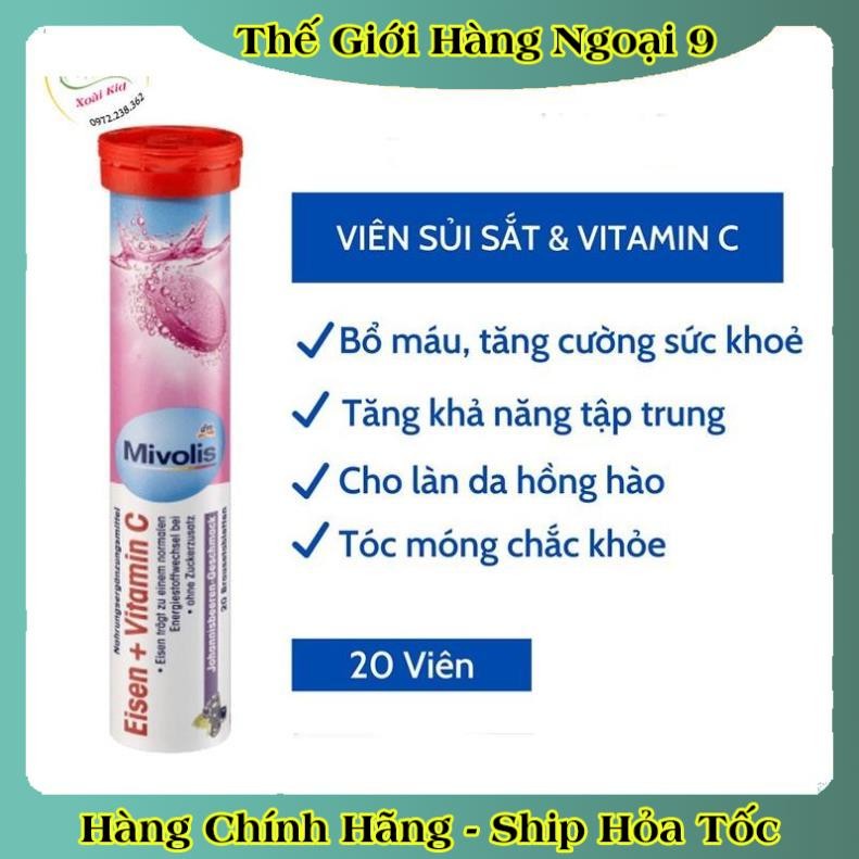 [auth] Viên Sủi Mivolis Vitamin C và các vị khác Hỗ trợ tăng cường hệ miễn dịch 20 Viên của Đức [Đủ Bill] [Hot]