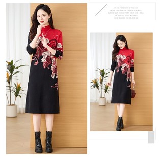 [Giảm Giá Khách Hàng Mới] Váy Len Nữ Váy Dài Kích Thước Lớn Bao Bụng Thanh Lịch Jacquard Đan Phong Cách Mới Rời Dày
