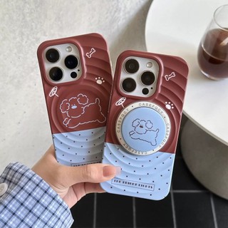 Ốp bảo vệ chân đế họa tiết chó con Colorblock polka dot cho iPhone 15pro 15promax 14 14promax 14pro 16 pro max 16 plus wave case