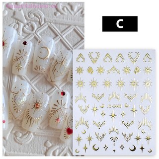 [Beautifulhome] 3D Sun / Moon / Star Hot Stamping Nail Art Sticker Decal Móng tay Vàng Bạc Thanh trượt tự dính [làm đẹp]