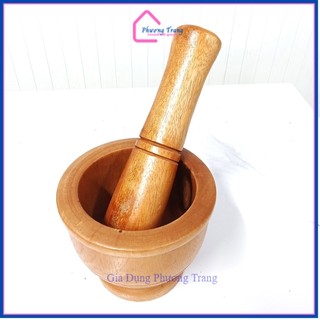 Combo Thớt 25cm và Chày Cối 12cm Gỗ Tự Nhiên Cao Cấp - Tặng 1 Giá Gỗ Loại 1