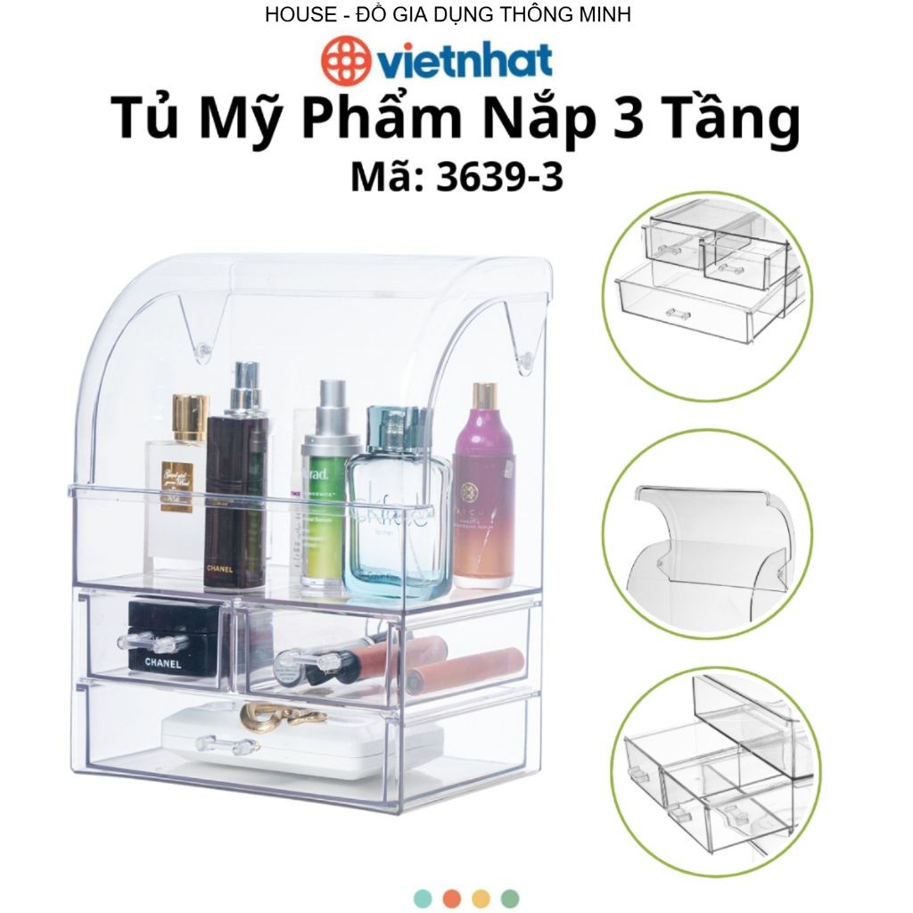 Tủ Đựng Mỹ Phẩm 3 Tầng Trong Suốt Hokori Chính Hãng Việt Nhật Plastic (mã 3639-3)