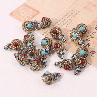Vòng tay Cổ Tự làm tự làm bằng tay khảm bạc Tây Tạng Chuỗi Hạt Vòng Cổ tráng men màu bạc Tây Tạng trang sức hạt xô