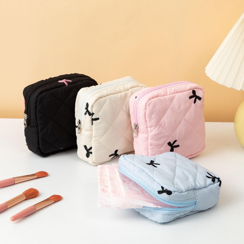 Túi đựng khăn ăn vệ sinh BAMBOOB, Túi đựng đồ trang điểm nhỏ có nơ, Túi ly hợp Mini Cotton Coquette dành cho nữ