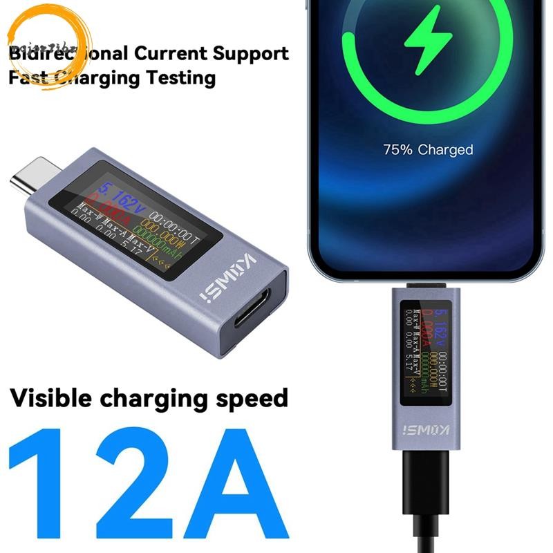 Đồng hồ đo công suất máy đo USB C KOWSI, Đồng hồ vạn năng kỹ thuật số với màn hình màu lớn, Máy kiểm tra điện áp và dòng điện để sạc và sạc dự phòng