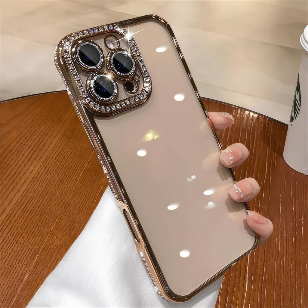 【 Ốp lưng iphone16 】 Vỏ điện thoại mạ chống rơi kim cương iphone16 Pro MAX 15 14 13 12 11 XR XS MAX cho vỏ iPhone Vỏ mềm silicon TPU chống sốc