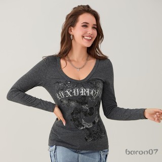 Nữ Xuân Thu Trang Bị Áo Dài Tay Họa Tiết Chữ In Hình Skinny Áo Dạo Phố