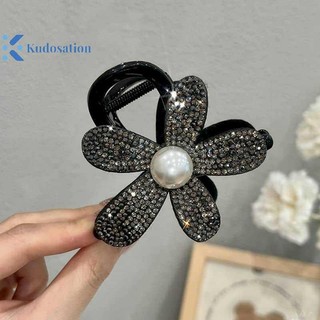 Kudosation Thời Trang Sáng Bóng Kim Cương Giả Hoa Vuốt Tóc Kẹp Mũ Thanh Lịch Đen Đuôi Ngựa Kẹp Hairgrips Dành Cho Nữ Phụ Kiện Tóc