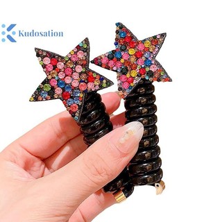 Kudosation Trẻ Em Mới Bé Gái Kim Cương Giả Pentagram Ngôi Sao Đuôi Ngựa Co Giãn Tóc Cao Su