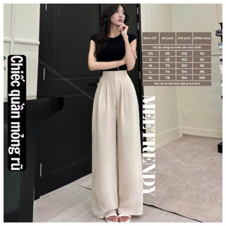 Quần Ống Rộng Nữ Cạp Cao Lưng Liền Vải Nhập Rũ Đẹp Lả Lướt Có Túi
