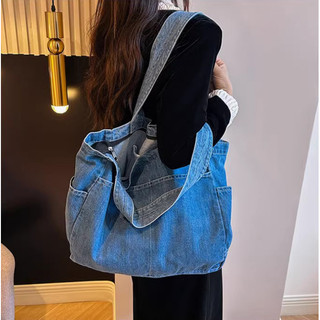Túi dây kéo đeo vai chéo Denim Nhật Bản sức chứa lớn dành cho sinh viên